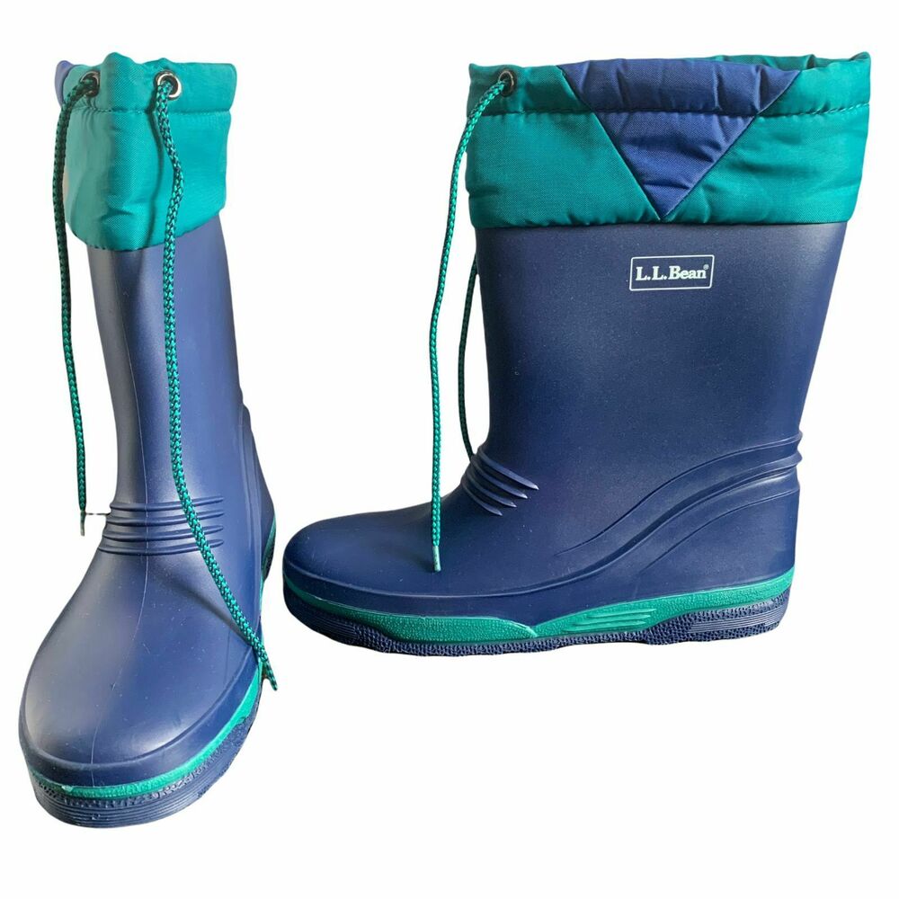 Vintage LL Bean Womens Blue Rubber Insulated Pull On Rain Wellies Boots Size 5 - Picture 5 of 10